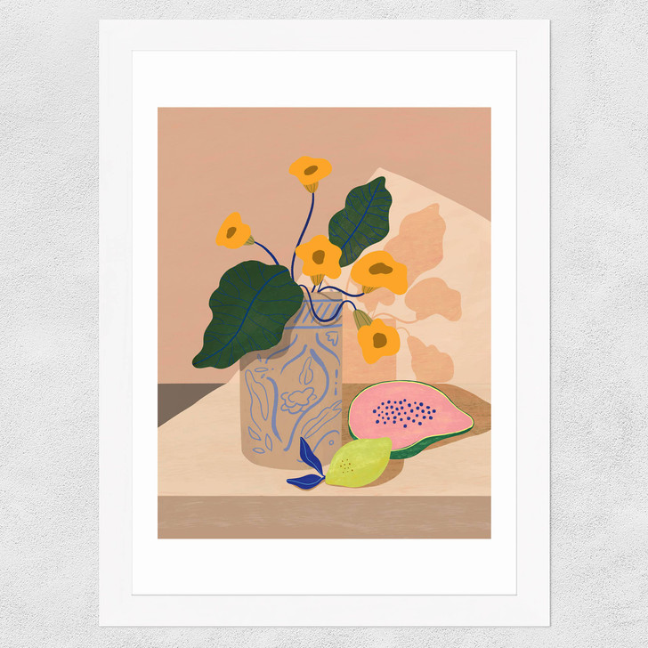 Flowers Lemon Papaya Wide White Frame
