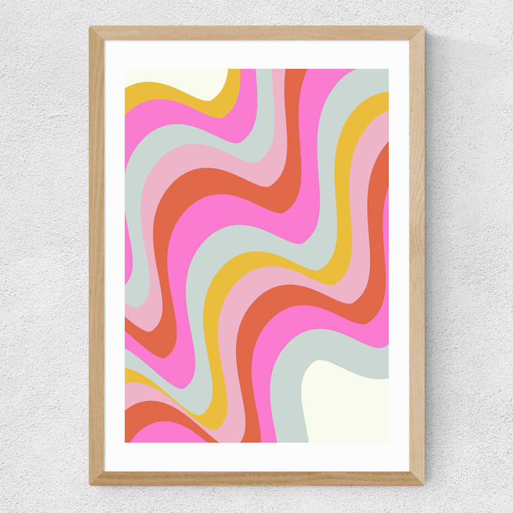 70s Abstract Candy Swirls Medium Oak Frame 70s Abstract Candy Swirls Medium Oak Frame