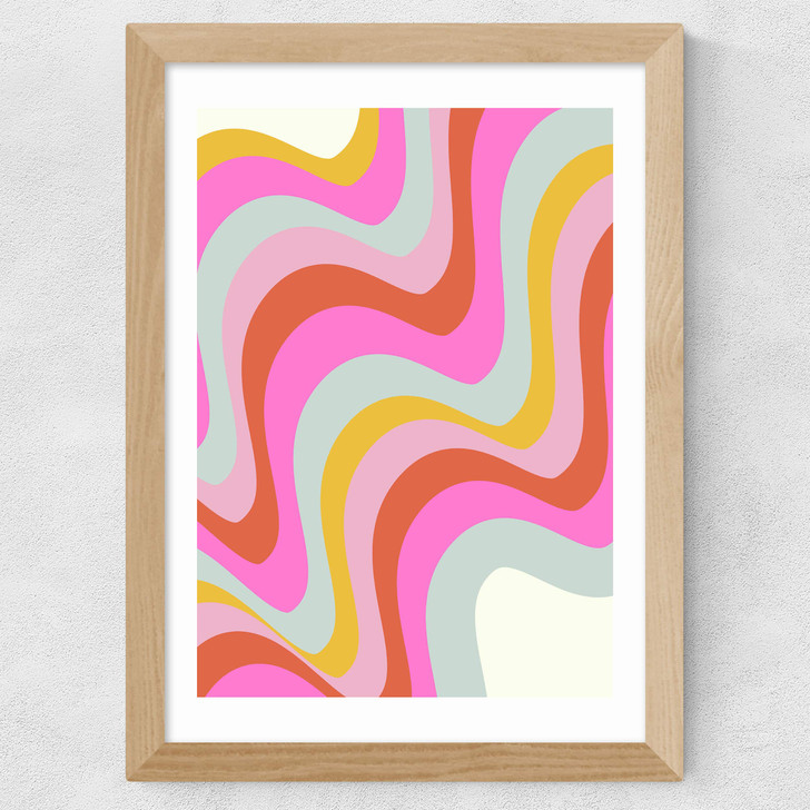 70s Abstract Candy Swirls Wide Oak Frame 70s Abstract Candy Swirls Wide Oak Frame