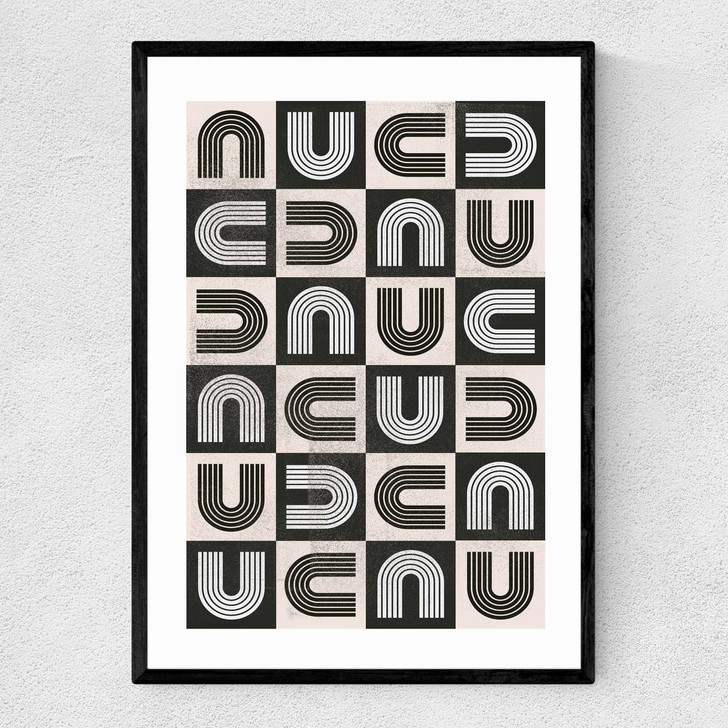 Abstract Mid Century Rainbow Narrow Black Frame Abstract Mid Century Rainbow Narrow Black Frame