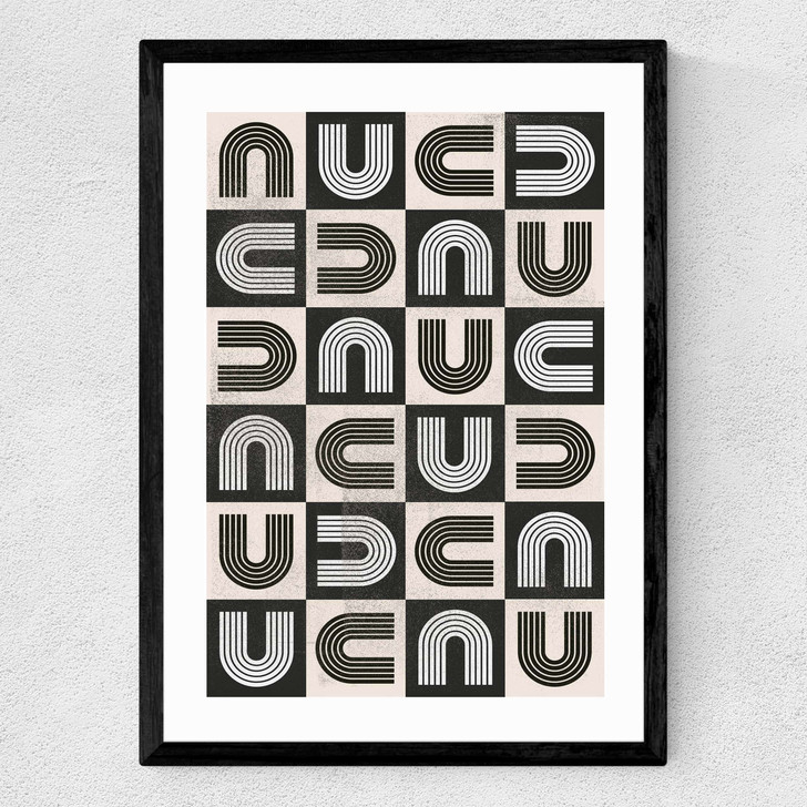 Abstract Mid Century Rainbow Medium Black Frame Abstract Mid Century Rainbow Medium Black Frame