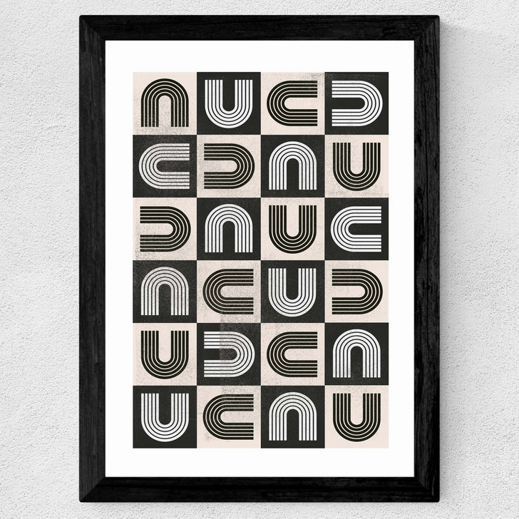 Abstract Mid Century Rainbow Wide Black Frame Abstract Mid Century Rainbow Wide Black Frame