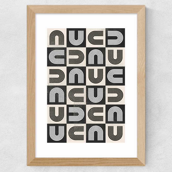 Abstract Mid Century Rainbow Wide Oak Frame Abstract Mid Century Rainbow Wide Oak Frame