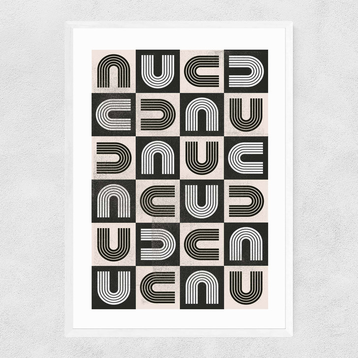 Abstract Mid Century Rainbow Narrow White Frame Abstract Mid Century Rainbow Narrow White Frame