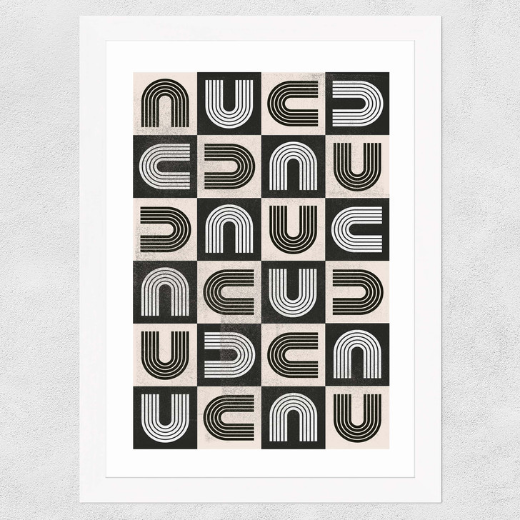 Abstract Mid Century Rainbow Wide White Frame Abstract Mid Century Rainbow Wide White Frame