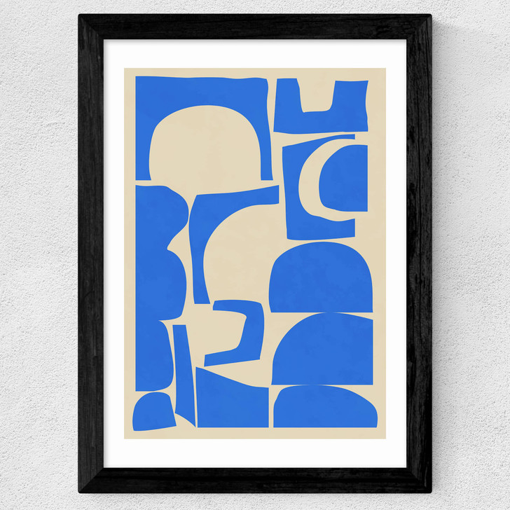 Modern Abstract Shapes in Blue Wide Black Frame