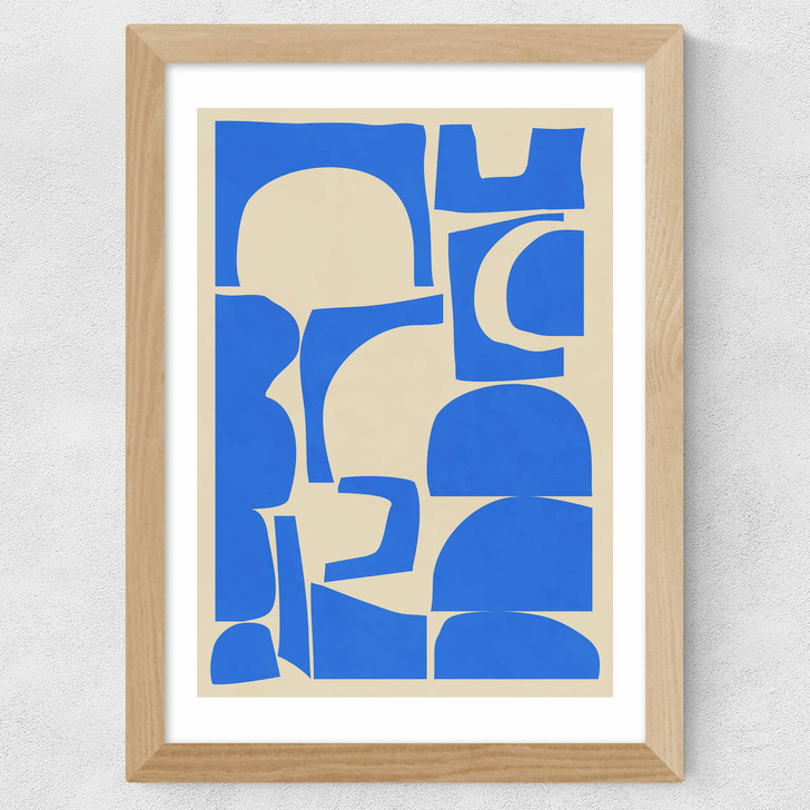 Modern Abstract Shapes in Blue Wide Oak Frame