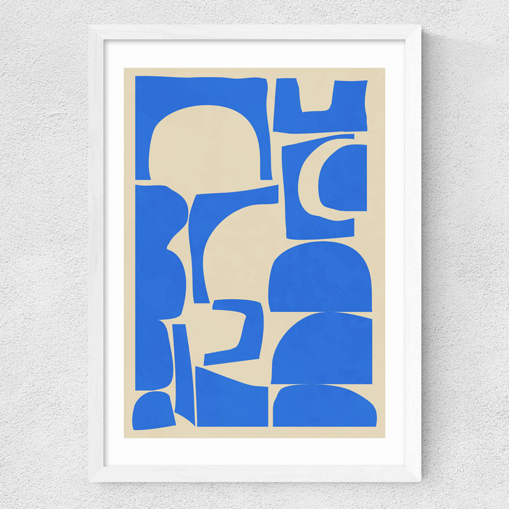 Modern Abstract Shapes in Blue Medium White Frame