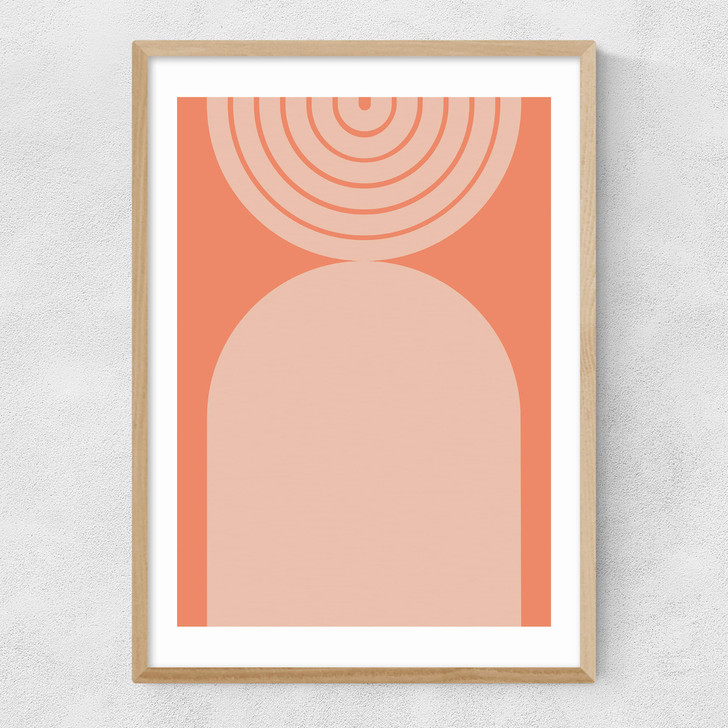 Abstract Rainbow Circle Terracotta 2 Narrow Oak Frame