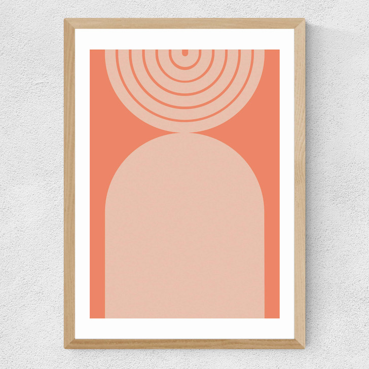 Abstract Rainbow Circle Terracotta 2 Medium Oak Frame