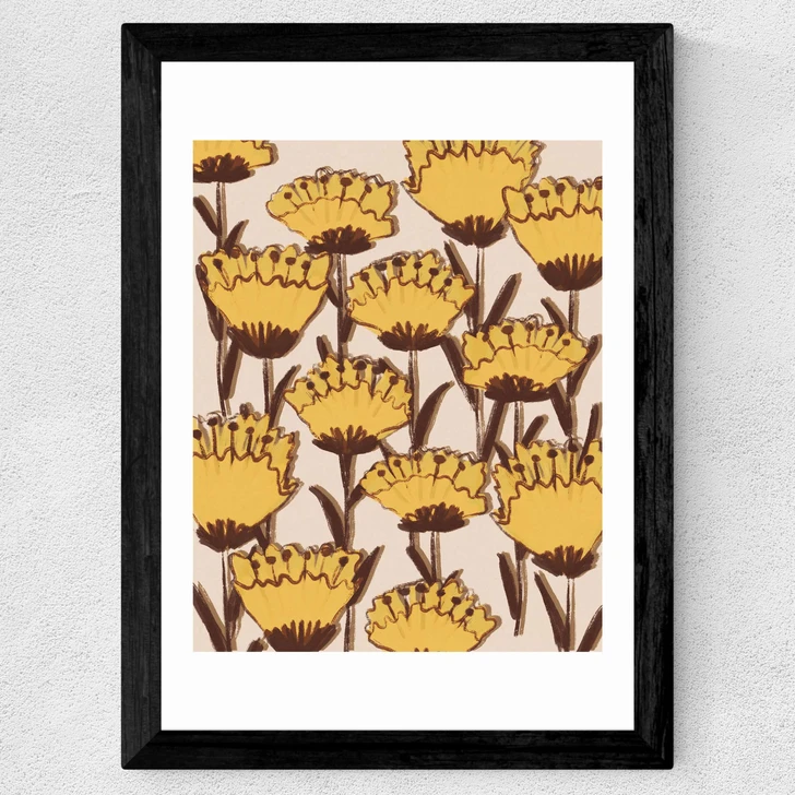 Yellow Wildflowers Wide Black Frame