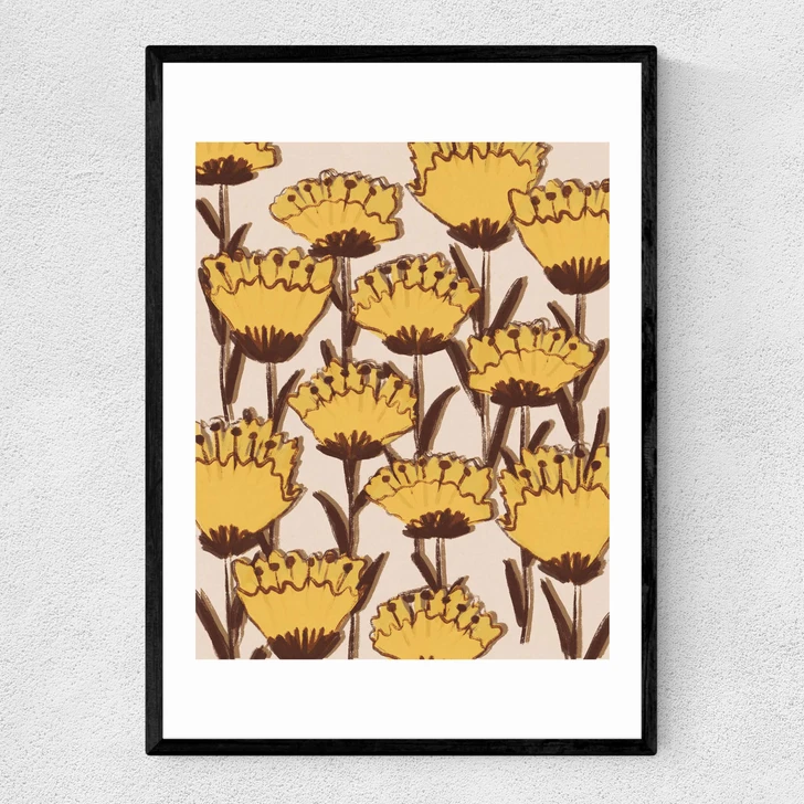 Yellow Wildflowers Narrow Black Frame