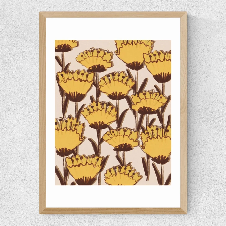 Yellow Wildflowers Medium Oak Frame