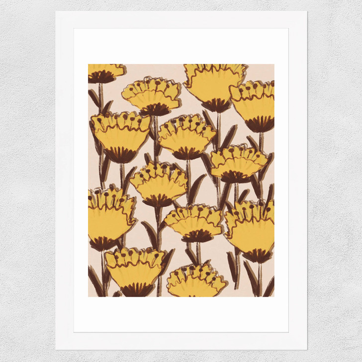 Yellow Wildflowers Wide White Frame