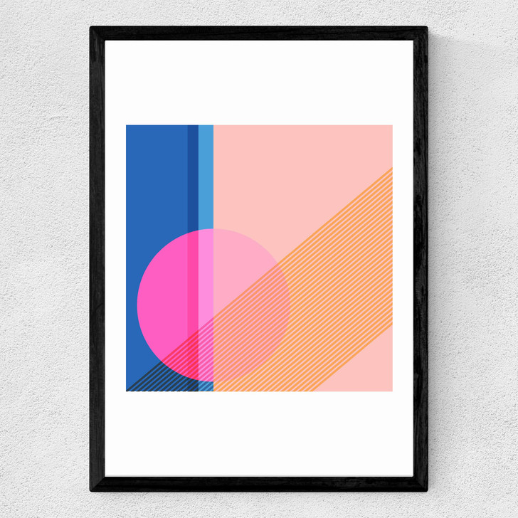 Shapes in Pink and Blue Medium Black Frame