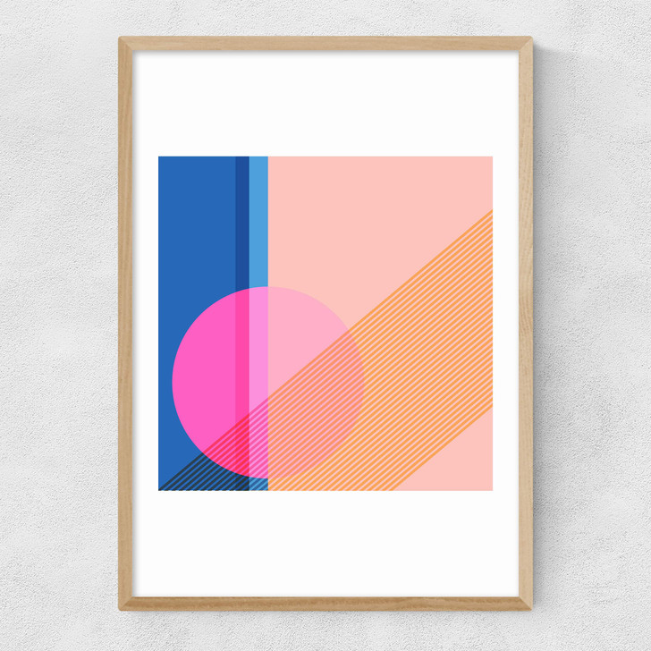 Shapes in Pink and Blue Narrow Oak Frame