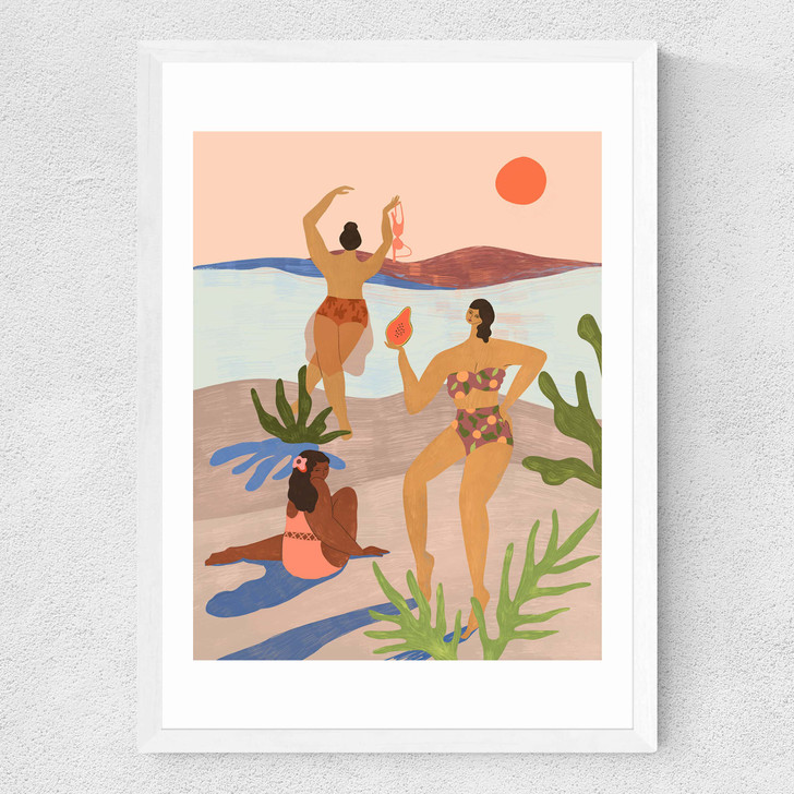 Beach Party With My Girls Medium White Frame