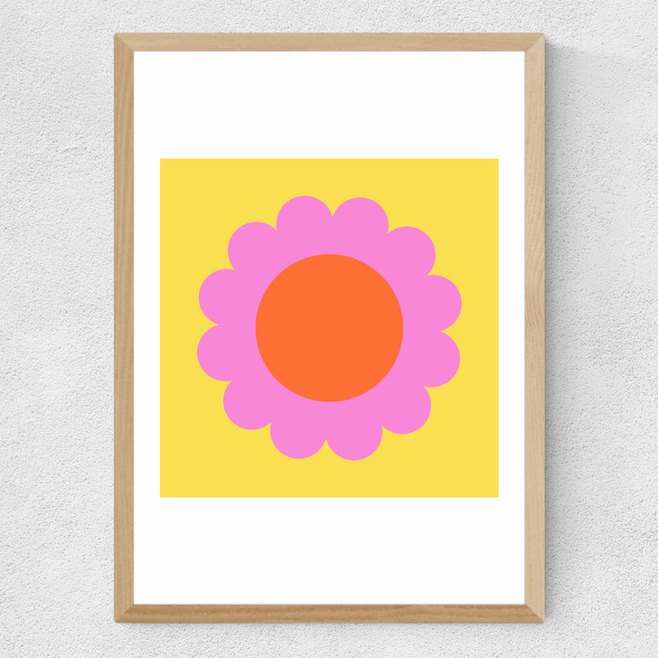 Summer Bloom in Yellow Medium Oak Frame