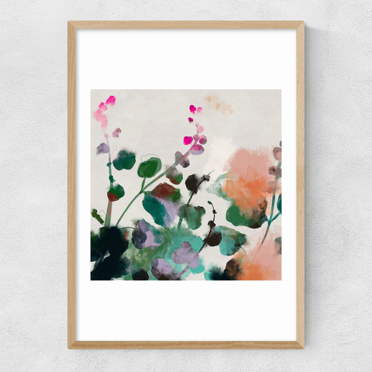 Holly Hocks Narrow Oak Frame