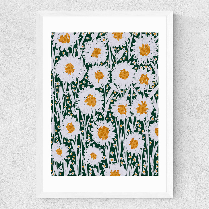 Daisy Pattern Medium White Frame