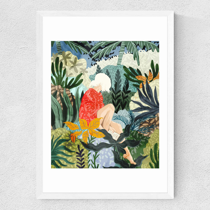 The Distracted Reader by 83 Oranges Medium White Frame