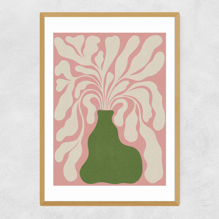 Modern Plant III Narrow Oak Frame