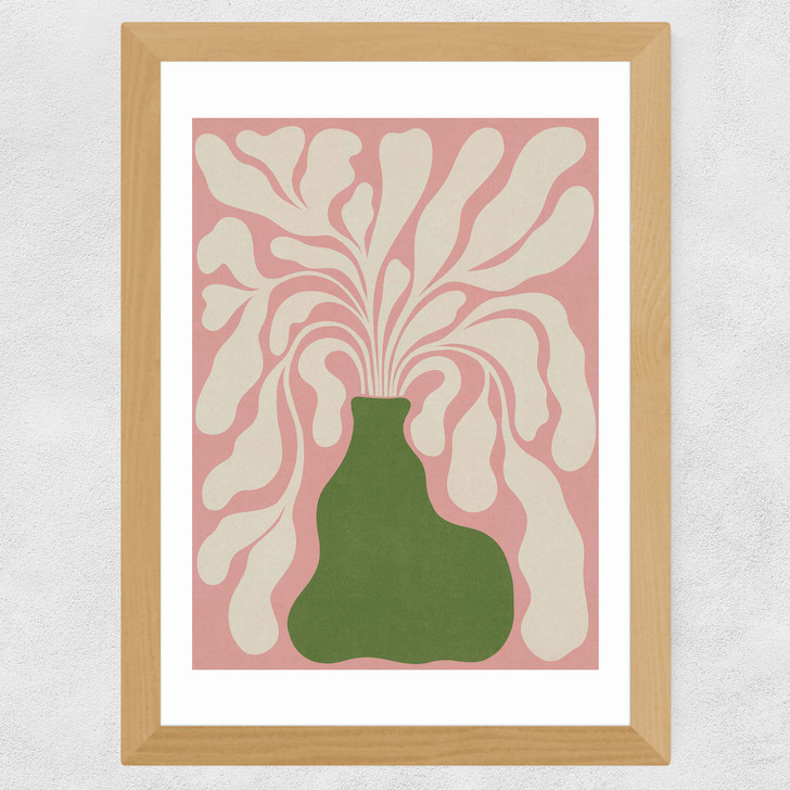 Modern Plant III Wide Oak Frame