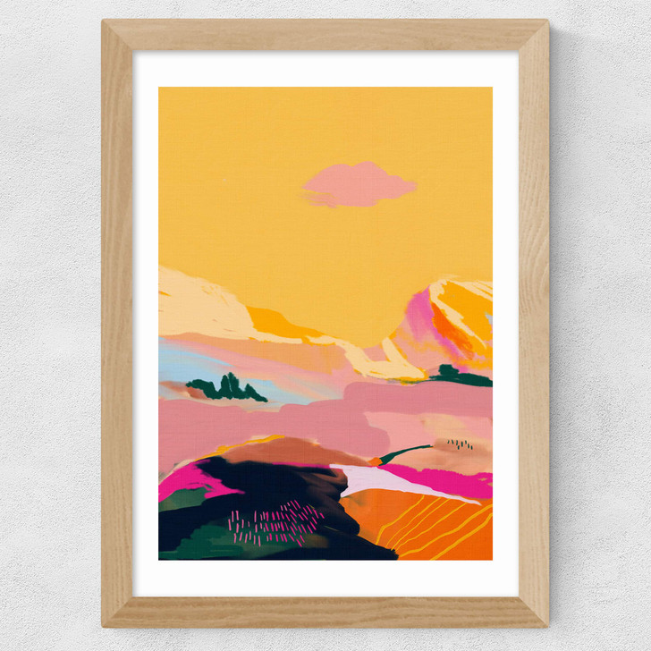 Abstract Pink Dream Cloud Wide Oak Frame