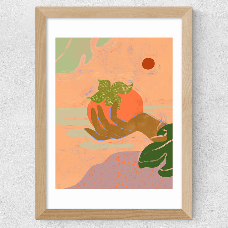 Persimon in Hand Wide Oak Frame Persimon in Hand Wide Oak Frame