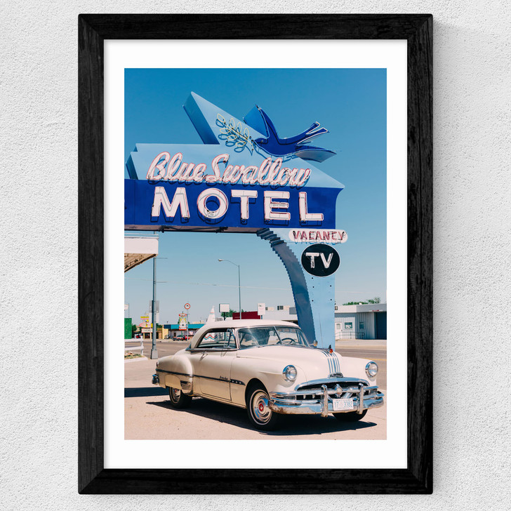 Blue Swallow Motel Wide Black Frame