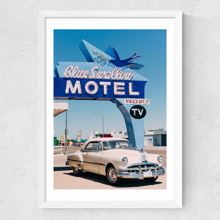 Blue Swallow Motel Medium White Frame
