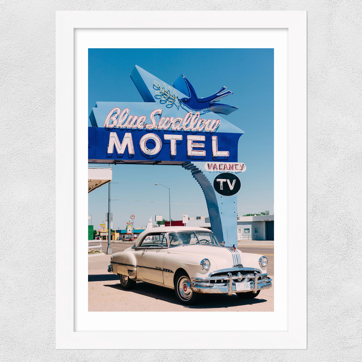 Blue Swallow Motel Wide White Frame
