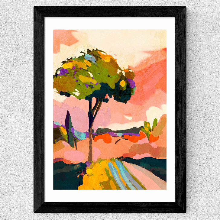 Sundown With Tree Wide Black Frame