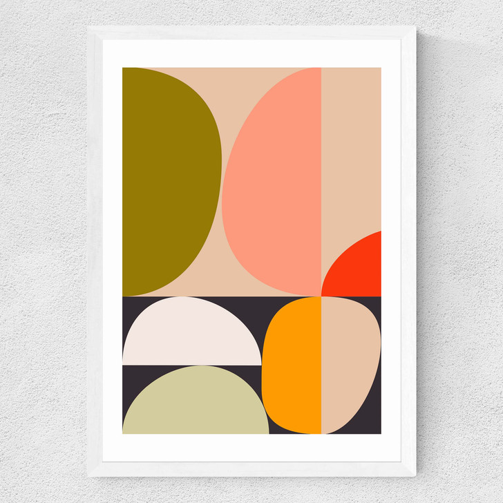 Mid Century Half Circles Medium White Frame Mid Century Half Circles Medium White Frame