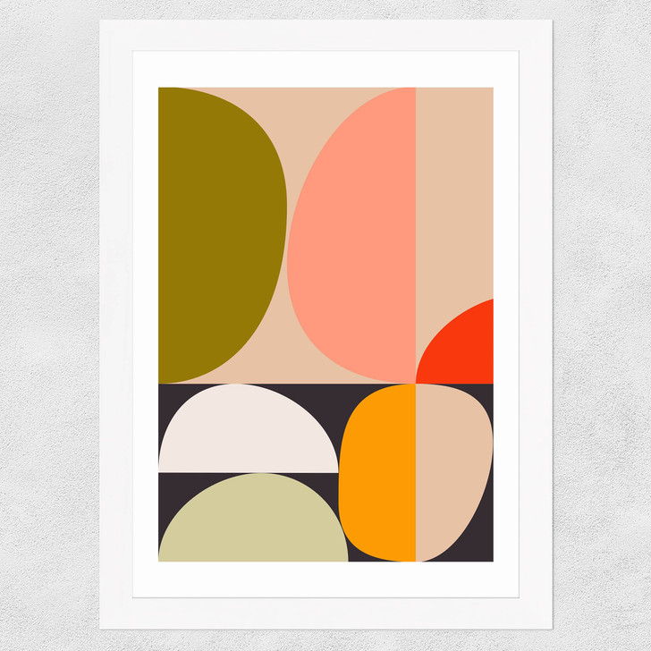 Mid Century Half Circles Wide White Frame Mid Century Half Circles Wide White Frame