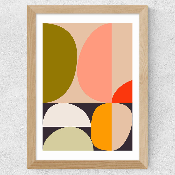 Mid Century Half Circles Wide Oak Frame