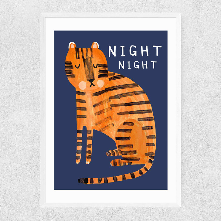 Night Night Tiger Narrow White Frame Night Night Tiger Narrow White Frame