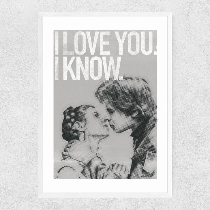 Han and Leia Kiss White and White Narrow White Frame Han and Leia Kiss White and White Narrow White Frame