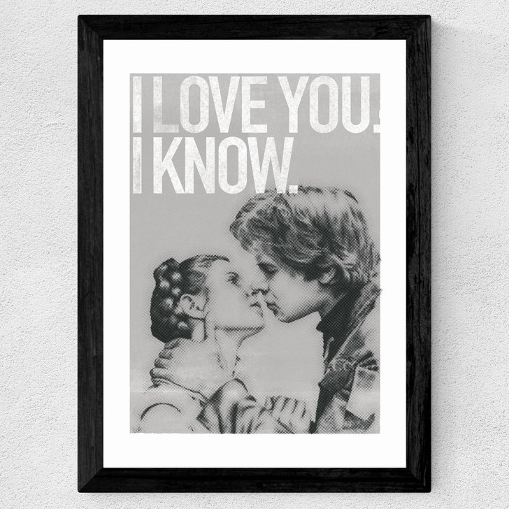 Han and Leia Kiss Black and White Wide Black Frame