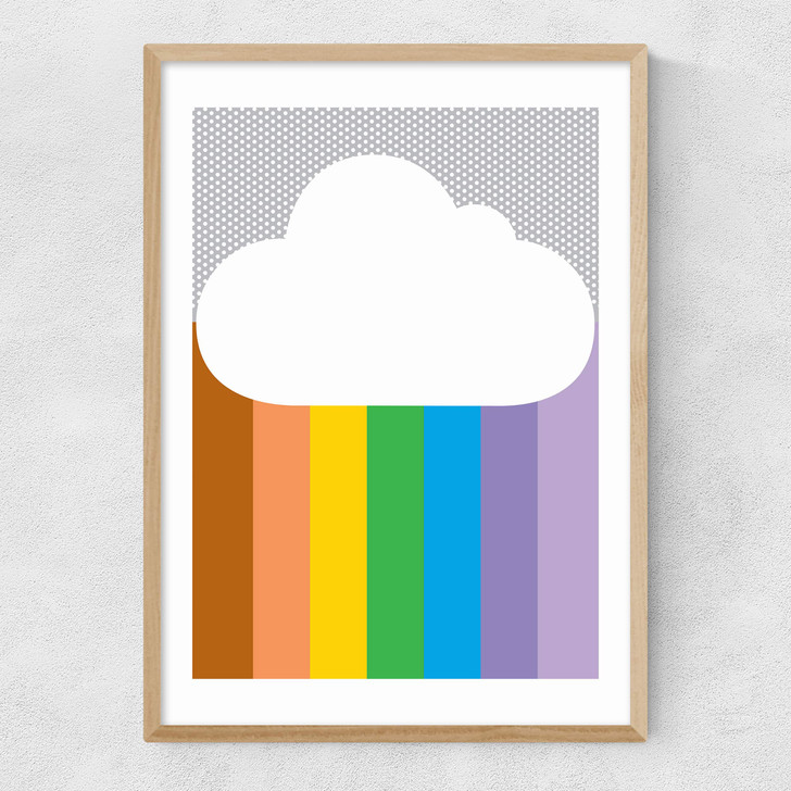 Rainbow Cloud by Dicky Bird Narrow Oak Frame