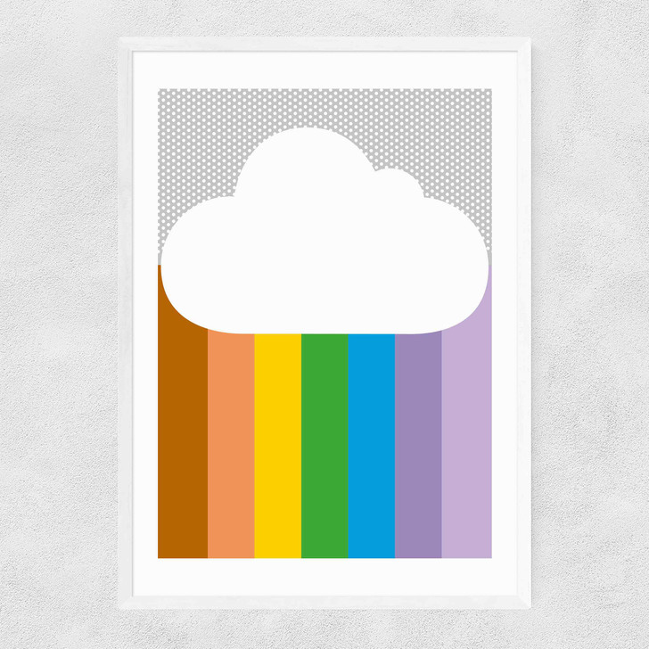 Rainbow Cloud by Dicky Bird Narrow White Frame