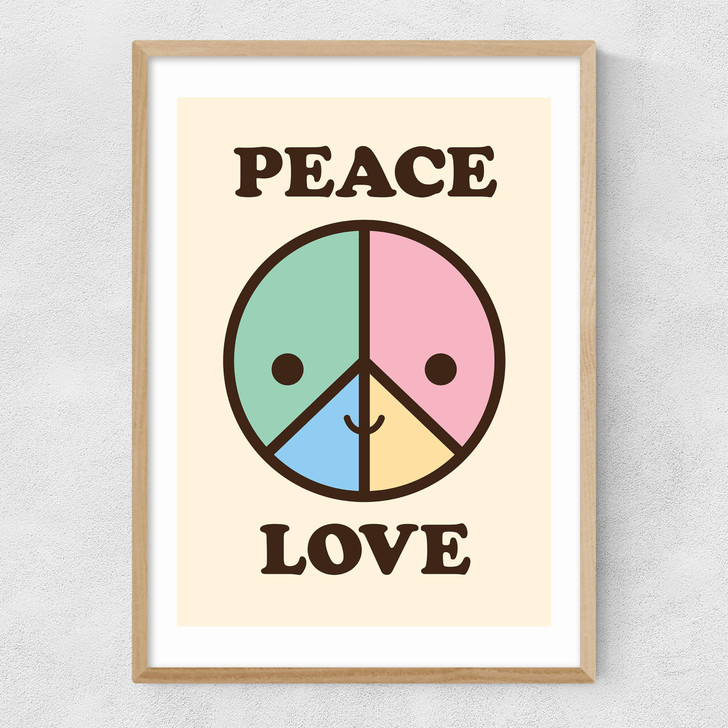 Peace & Love by Dicky Bird Narrow Oak Frame