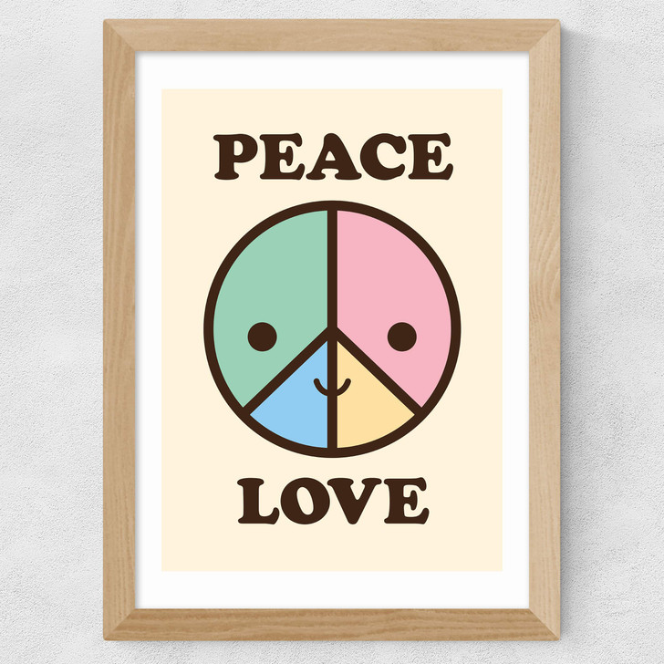 Peace & Love by Dicky Bird Wide Oak Frame