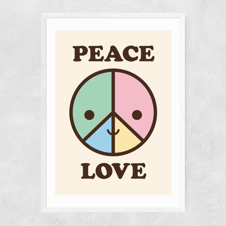 Peace & Love by Dicky Bird Narrow White Frame