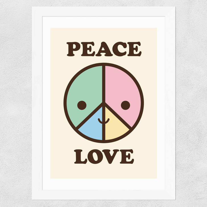 Peace & Love by Dicky Bird Wide White Frame