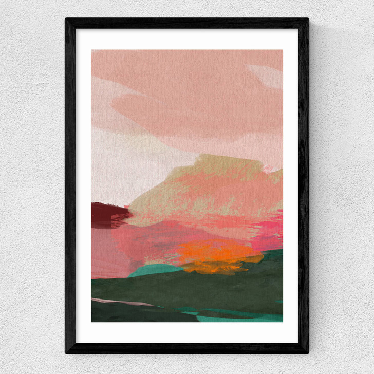 Green and Pink Abstract I Medium Black Frame