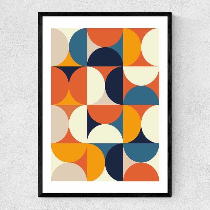 Mid Century Half Circles Autumn Narrow Black Frame