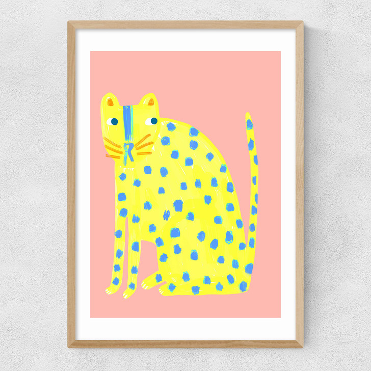 Big Spotty Cat Narrow Oak Frame