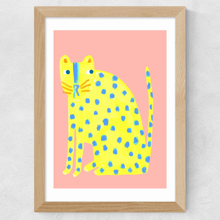 Big Spotty Cat Wide Oak Frame