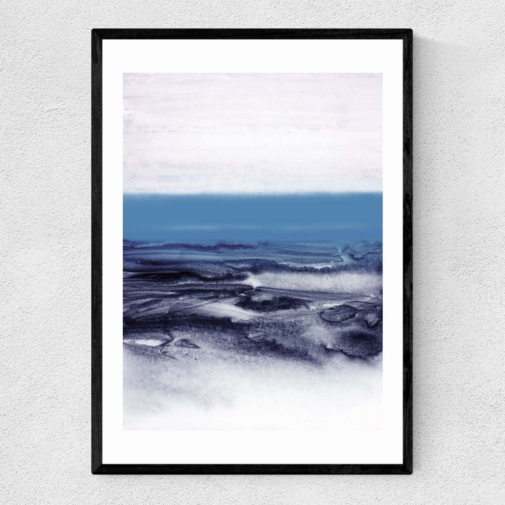 Watercolor Landscape Blue Narrow Black Frame Watercolor Landscape Blue Narrow Black Frame